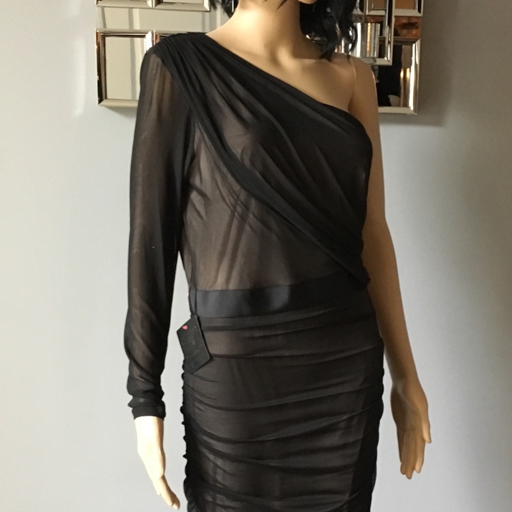 Black BEBE off shoulder fitted dress